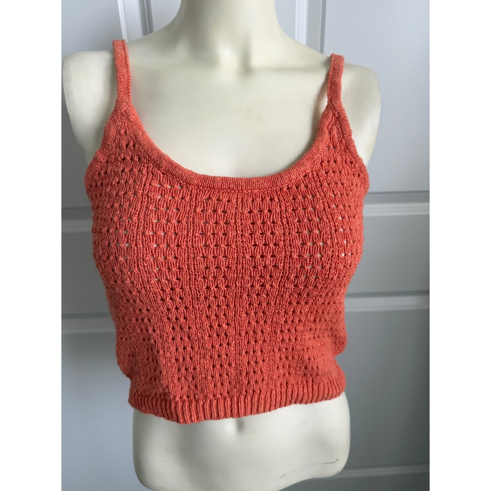 Madewell Women Small Coral Orange Pointelle Knit Sweater Tank Top Scoop Neck